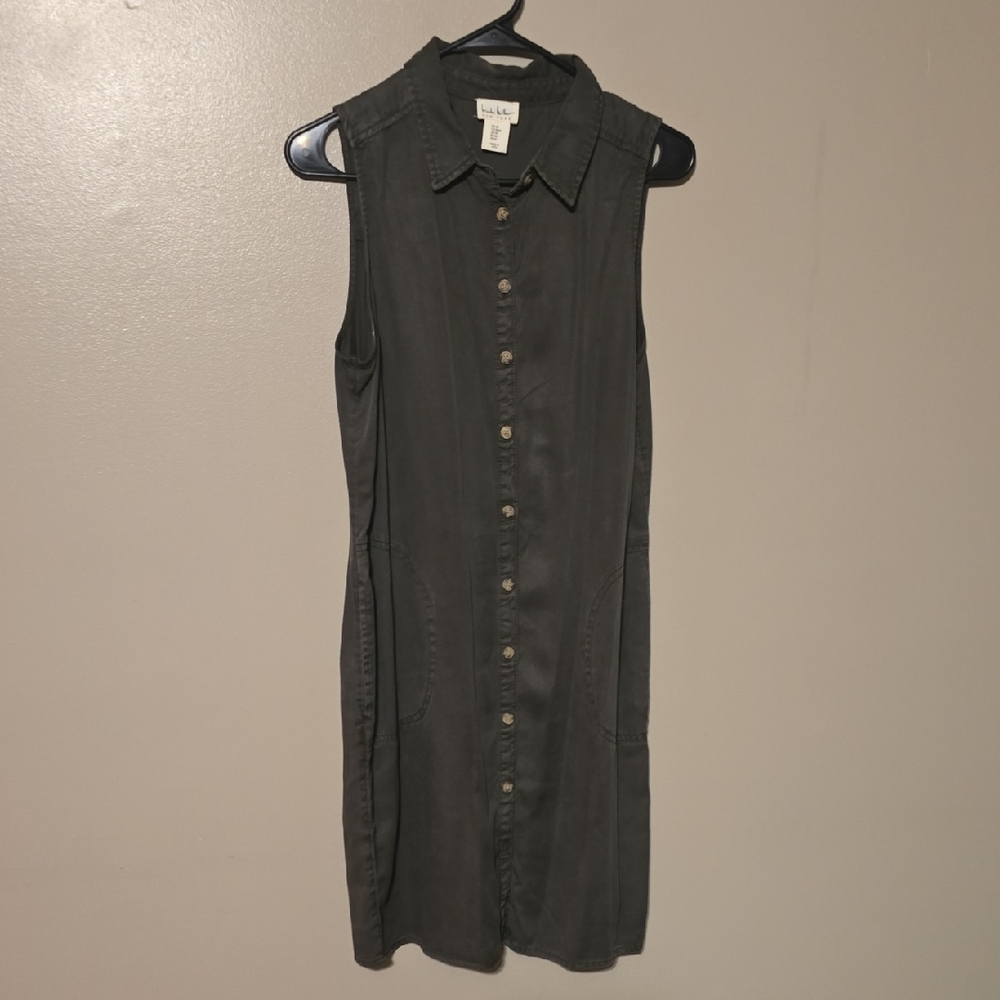 Nicole Miller Midi Shirt Dress Gray Womens Size Medium
